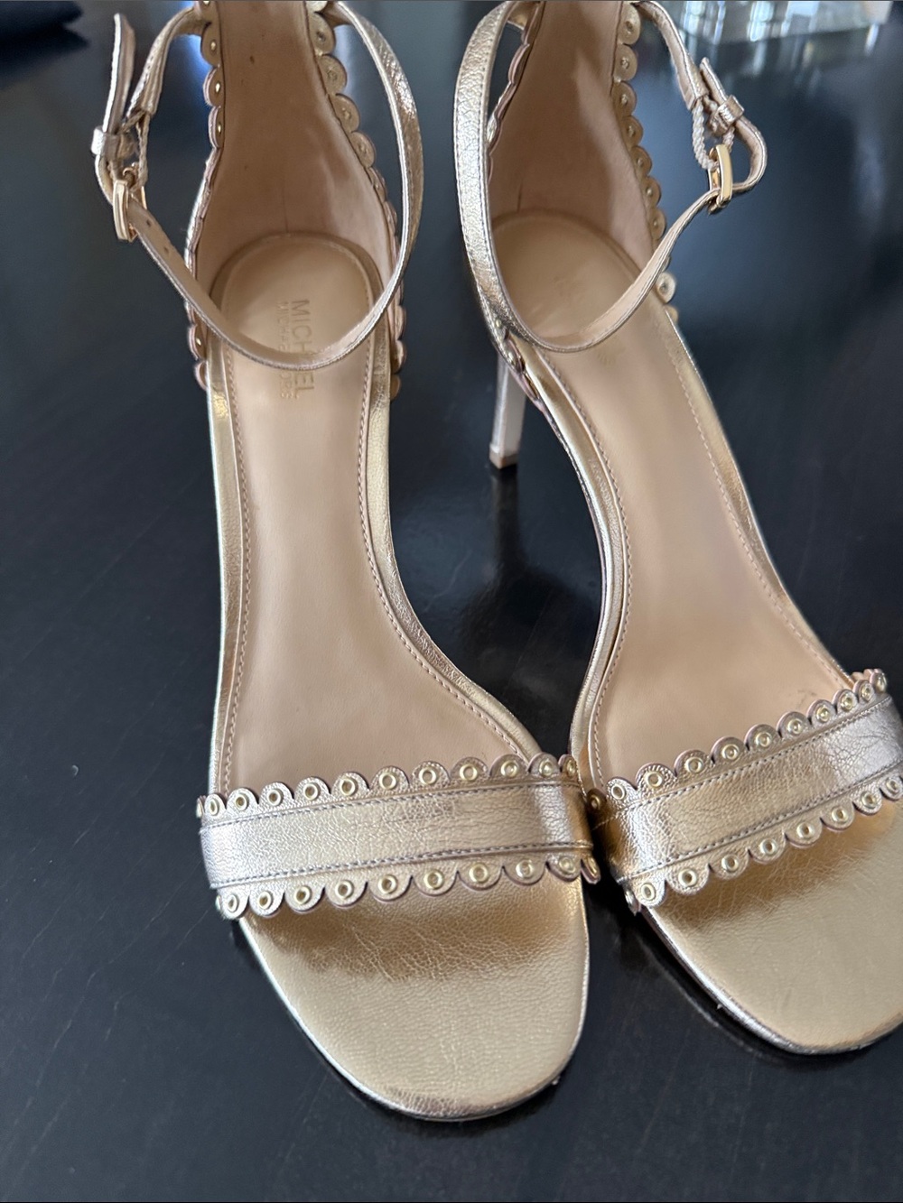 Michael Kors Metallic Gold Scalloped Ankle-Strap Heels